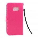 Wholesale Galaxy S7 Edge Folio Flip Leather Wallet Case with Strap (Hot Pink)